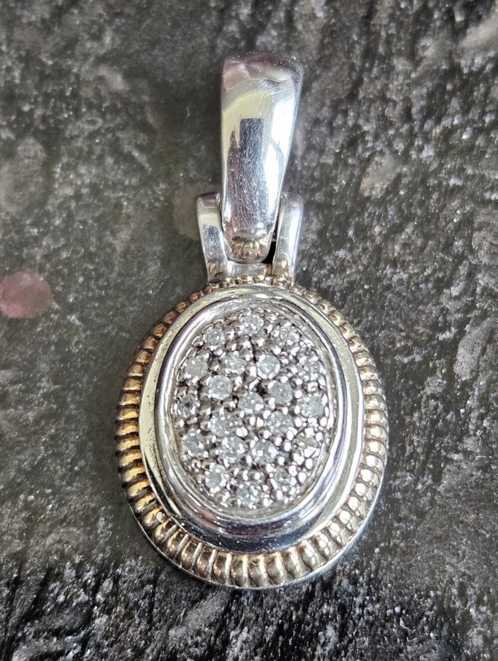 JWBR Sterling Silver 14k Gold Diamonds Hindged Bail Pendant